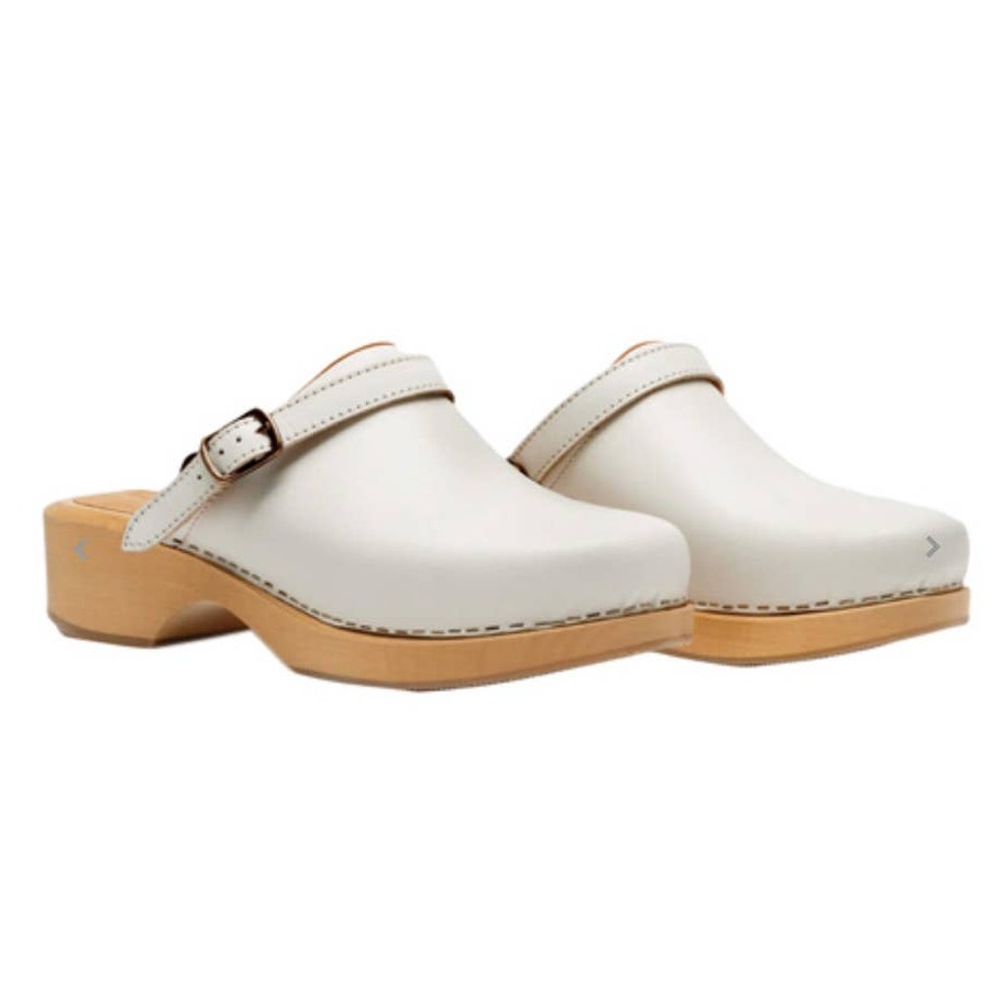 Re/Done 70s Classic Leather And Brass Off White Clogs - 39 Us 9